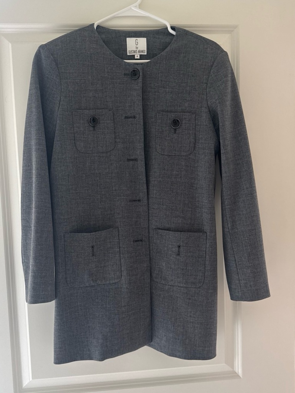 Giorgio Armani Charcoal Collarless Wool-Blend Long Jacket